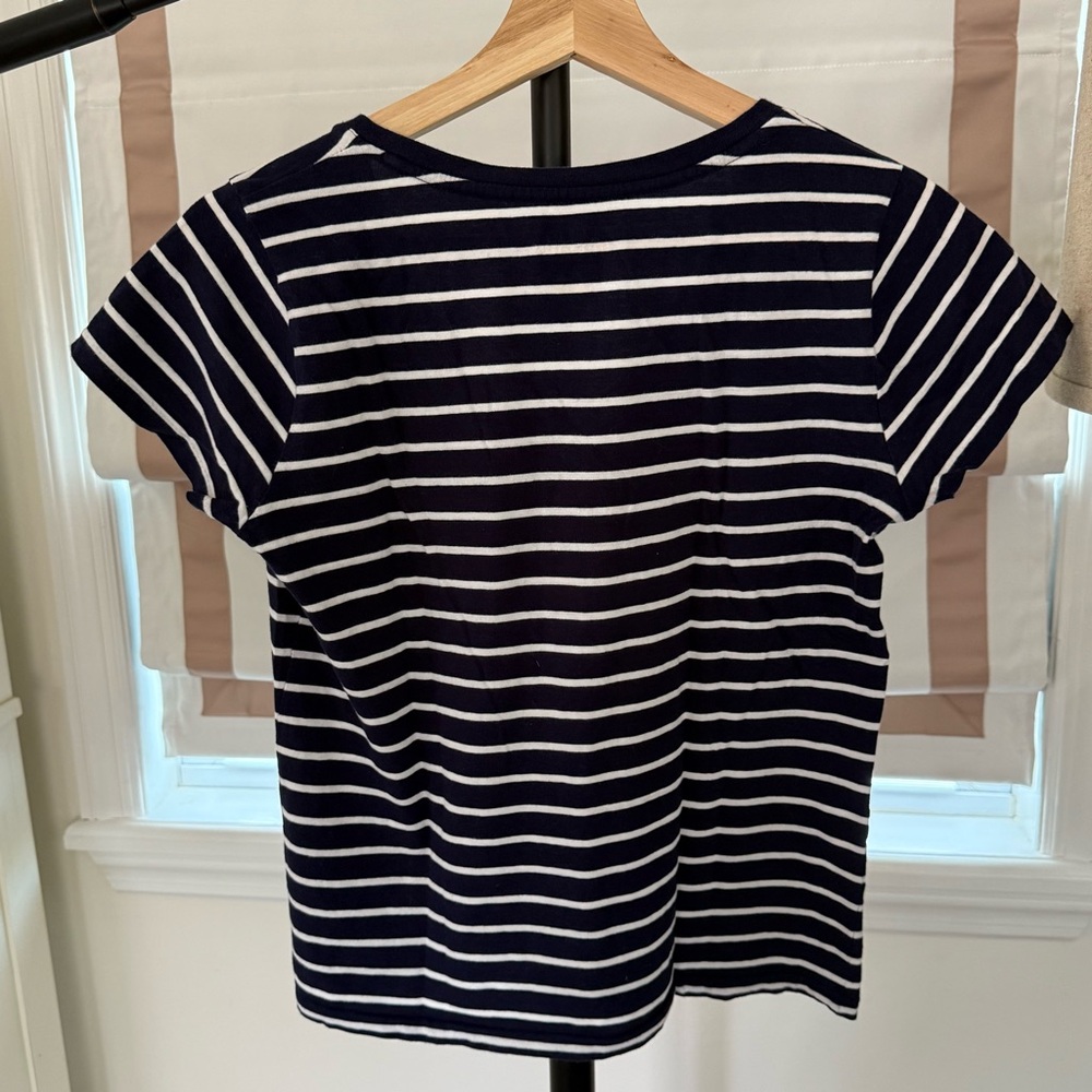 Polo Ralph Lauren Striped Navy and White Short Sleeve V- Neck Tee Red Pony Logo - Picture 2 of 7
